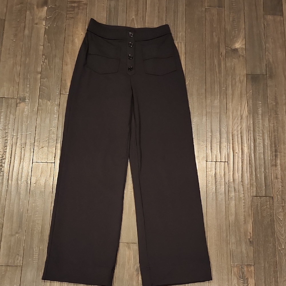 HALARA Black High-Rise Wide-Leg Pants with Button Front